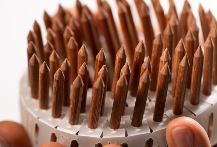 Coil of Lignoloc wooden nails held by a male hand | © getifo